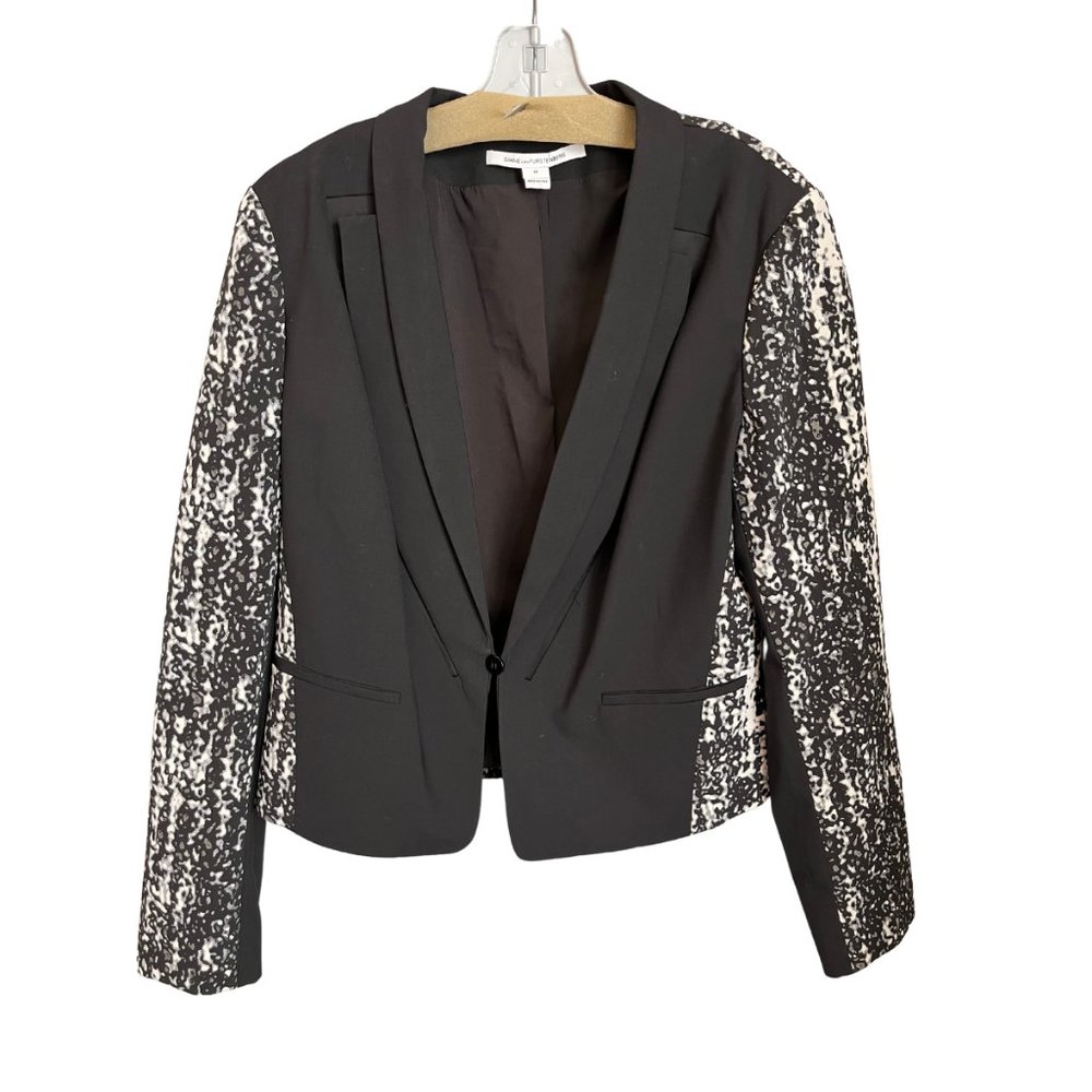 "Diane Von Furstenberg" Black and White Cropped Tuxido  Blazer, Size 12